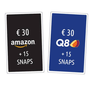 Buono da 30€ a scelta tra Amazon e Q8 + 15 Snaps! | Asta online sicura e affidabile su Baazr